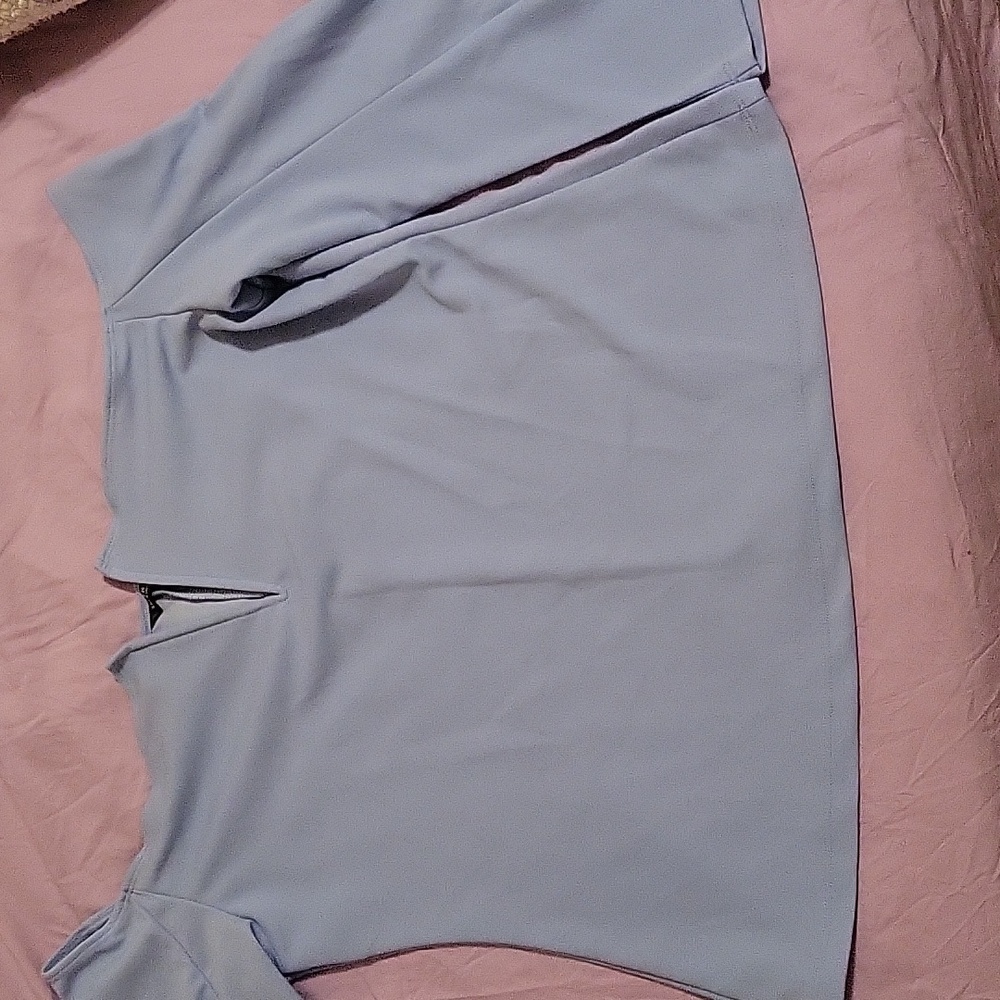Off the shoulder light blue top
